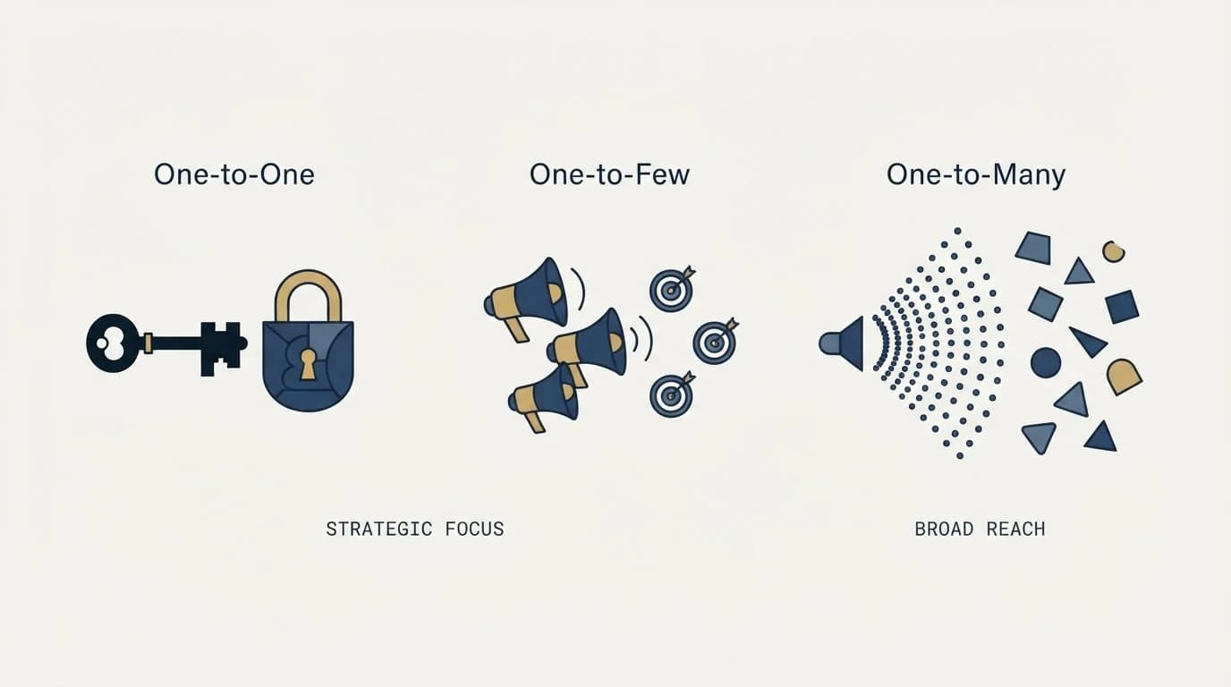 Section illustration: One-to-one, one-to-few, one-to-many