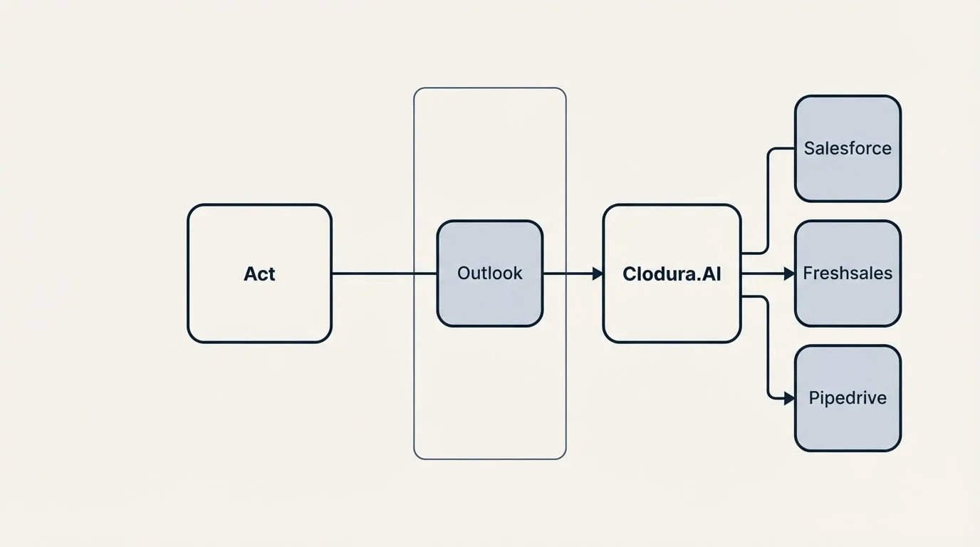 Integration flow: Integration Ecosystem (Act, Clodura.AI, Outlook, Salesforce)