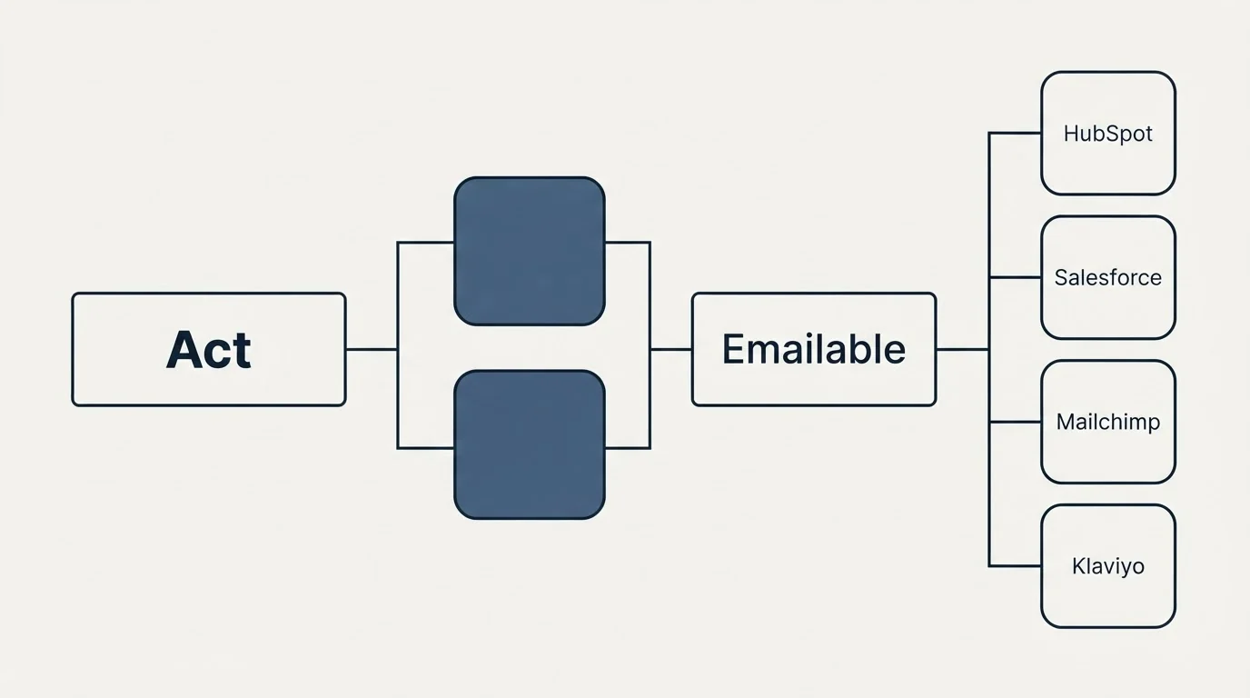 Integration flow: Integration Ecosystem (Act, Emailable, HubSpot, Salesforce)