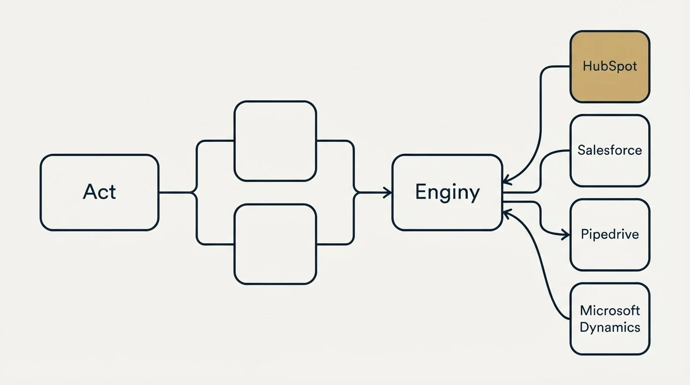 Integration schematic: Integration Ecosystem (Act, Enginy, HubSpot, Salesforce)