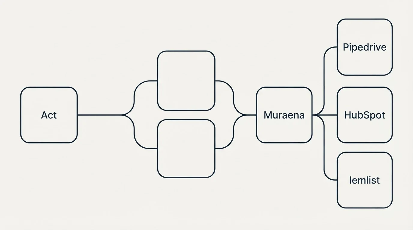 Integration schematic: Integration Ecosystem (Act, Muraena, Pipedrive, HubSpot)