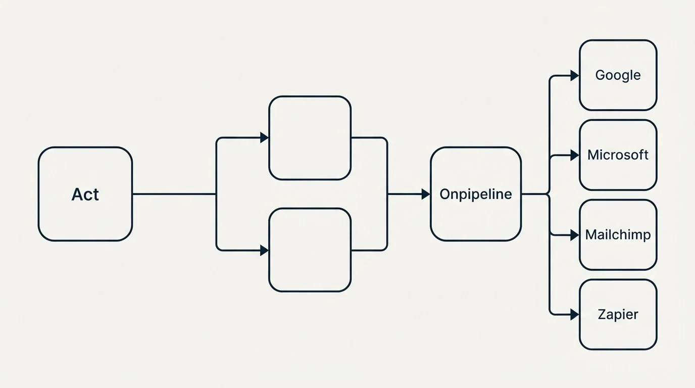 Integration flow: Integration Ecosystem (Act, Onpipeline, Google, Microsoft)