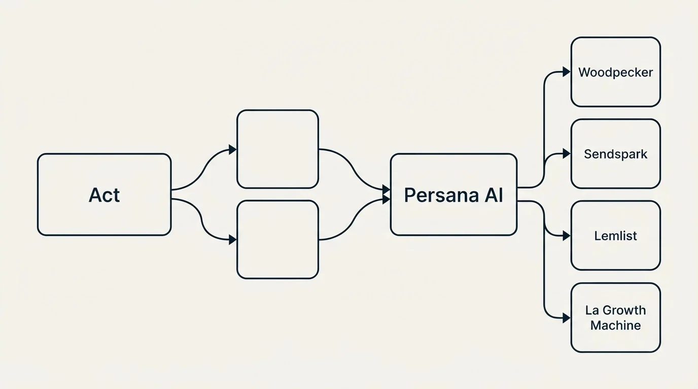 Integration schematic: Integration Ecosystem (Act, Persana AI, Woodpecker, Sendspark)