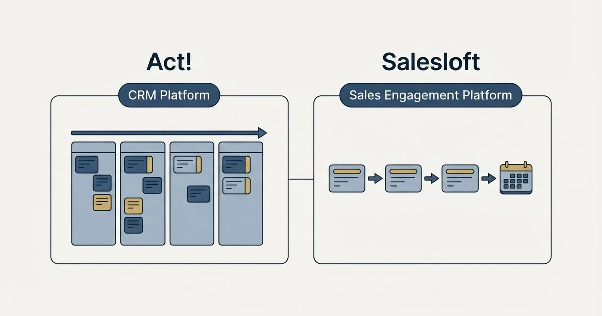 Side-by-side panels: Act! vs Salesloft (CRM Platform, Sales Engagement Platform)