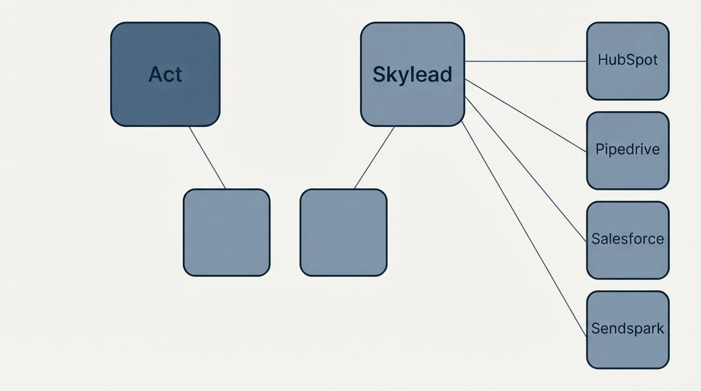 Integration grid: Integration Ecosystem (Act, Skylead, HubSpot, Pipedrive)