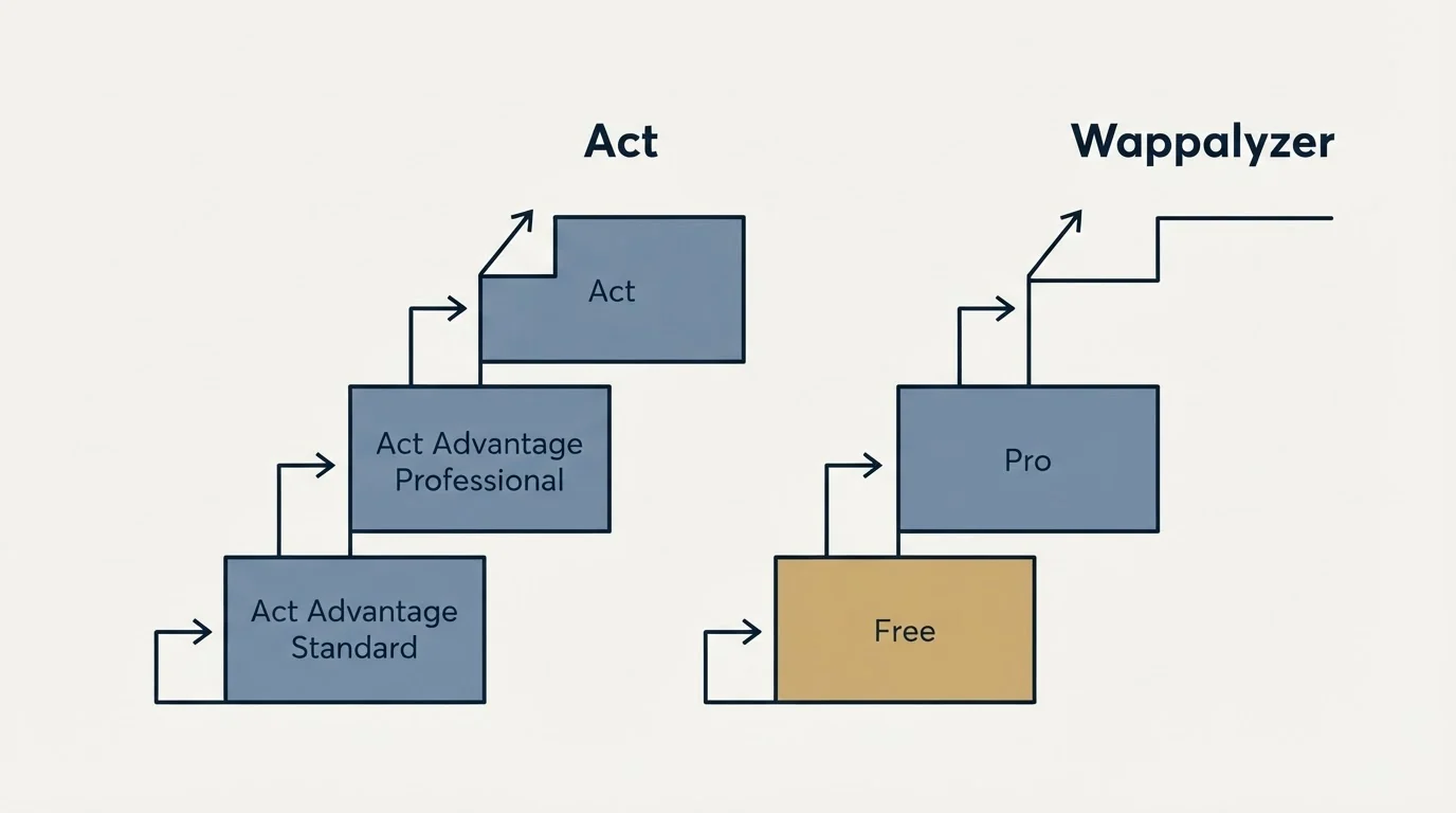 Pricing ladder: Pricing Comparison (Act, Wappalyzer, Act Advantage Standard, Free)