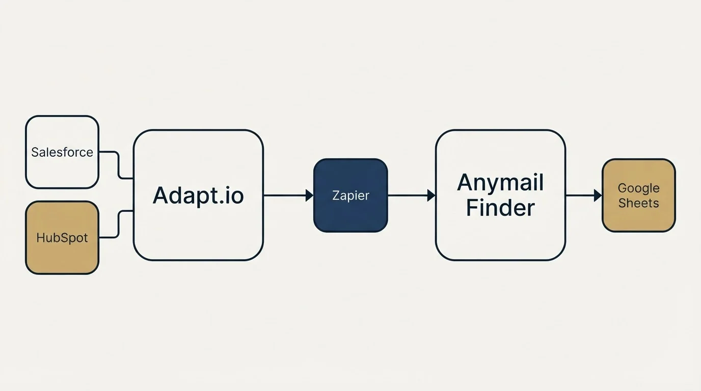 Integration flow: Integration Ecosystem (Adapt.io, Anymail Finder, Zapier, Salesforce)