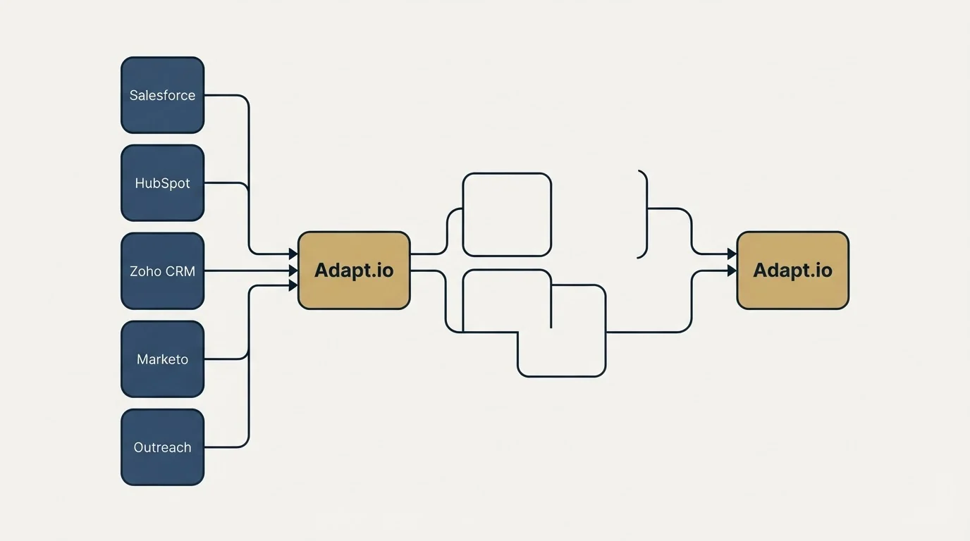 Integration schematic: Integration Ecosystem (Adapt.io, Salesforce, HubSpot, Zoho CRM)