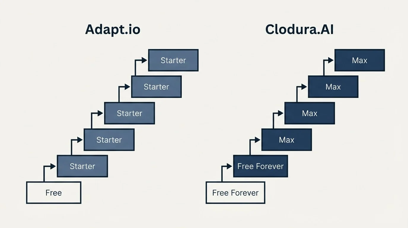 Pricing ladder: Pricing Comparison (Adapt.io, Clodura.AI, Free, Free Forever)