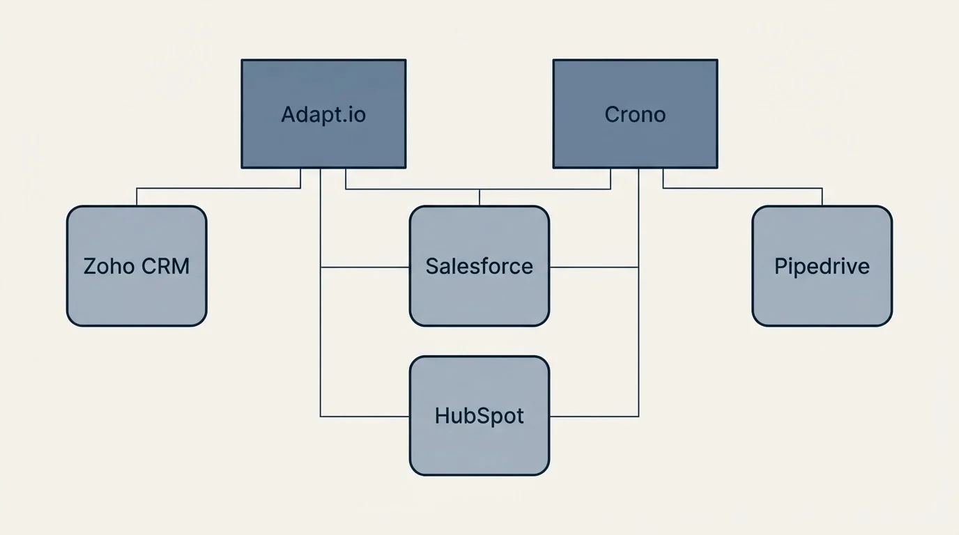 Integration grid: Integration Ecosystem (Adapt.io, Crono, Salesforce, HubSpot)