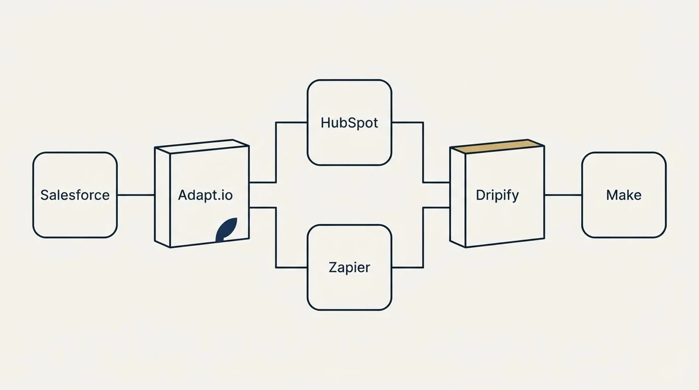 Integration flow: Integration Ecosystem (Adapt.io, Dripify, HubSpot, Zapier)