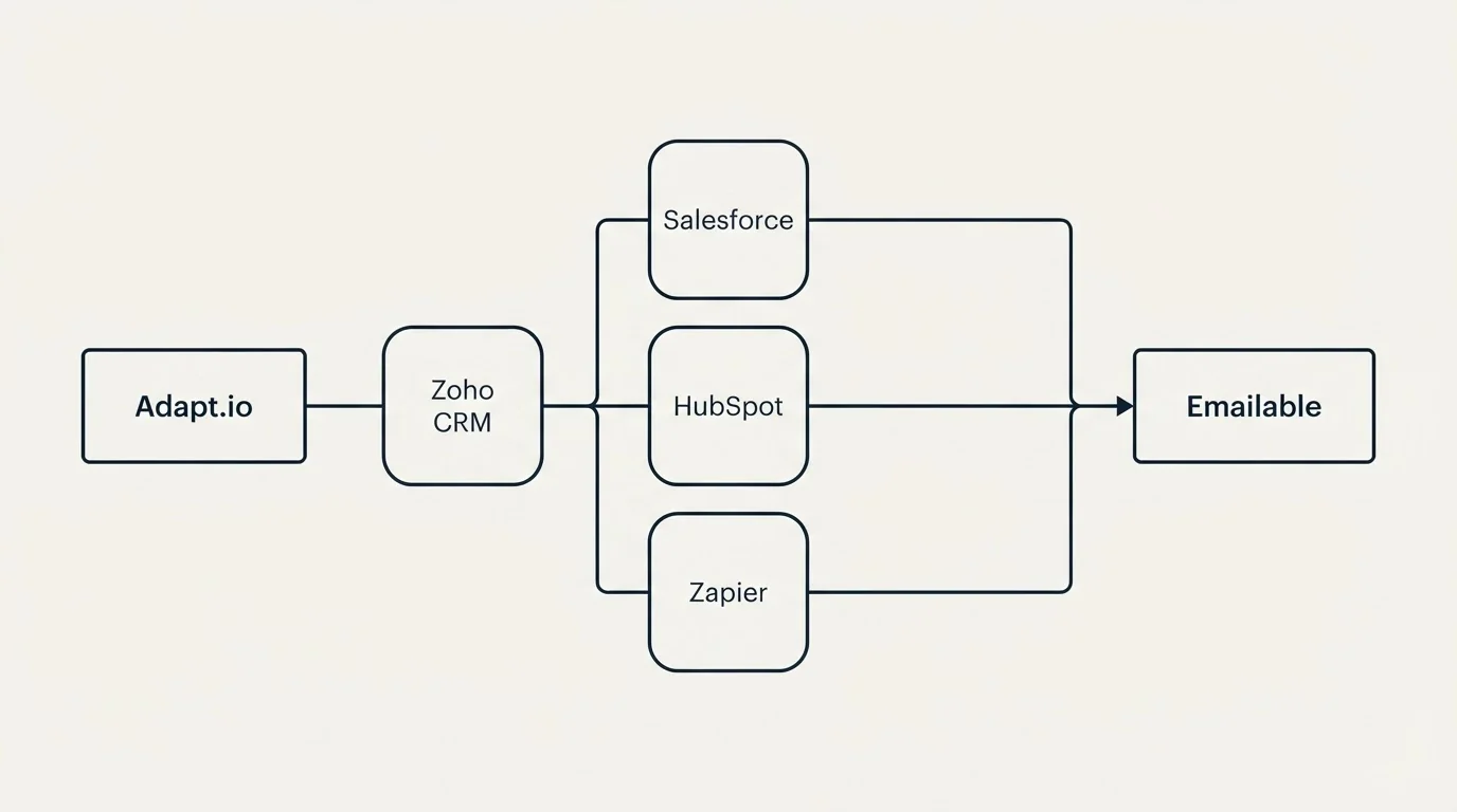 Integration flow: Integration Ecosystem (Adapt.io, Emailable, Salesforce, HubSpot)