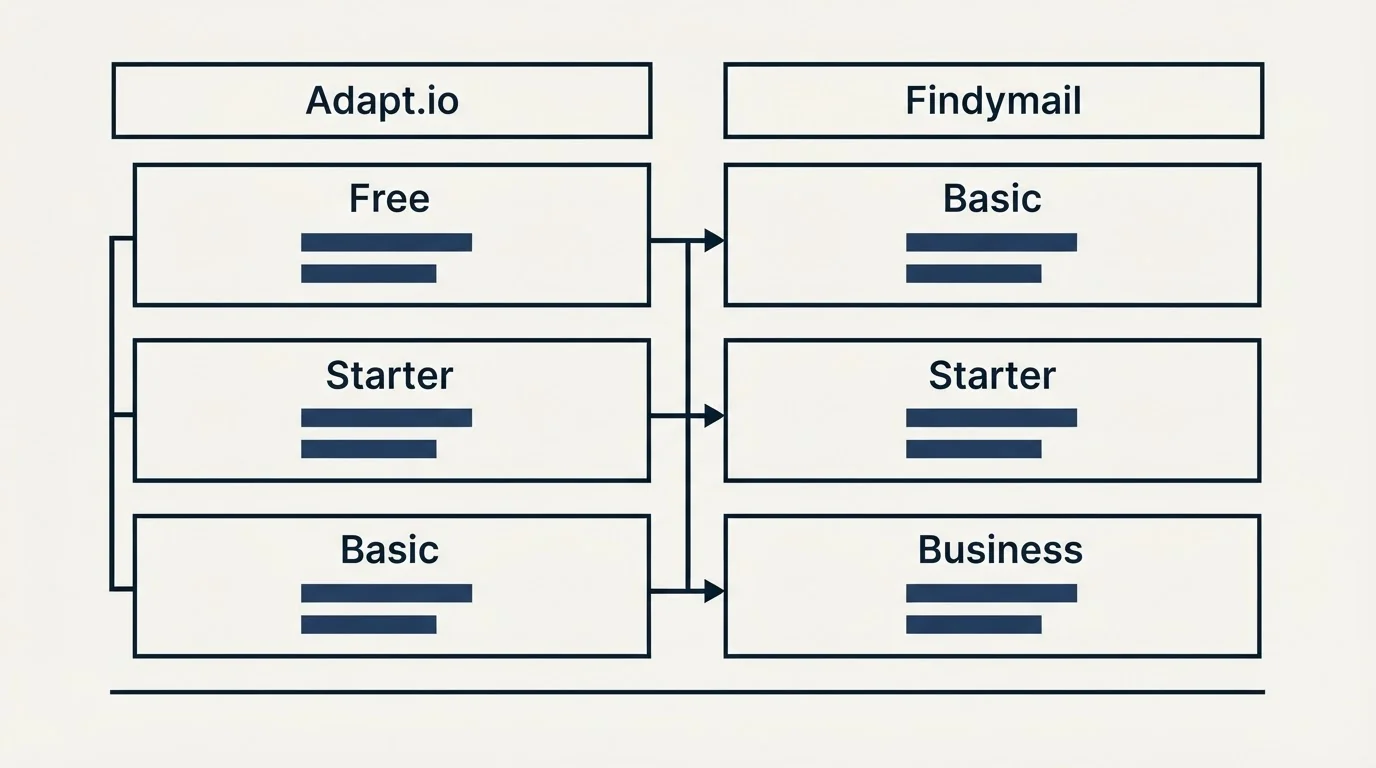 Pricing table: Pricing Comparison (Adapt.io, Findymail, Free, Basic)