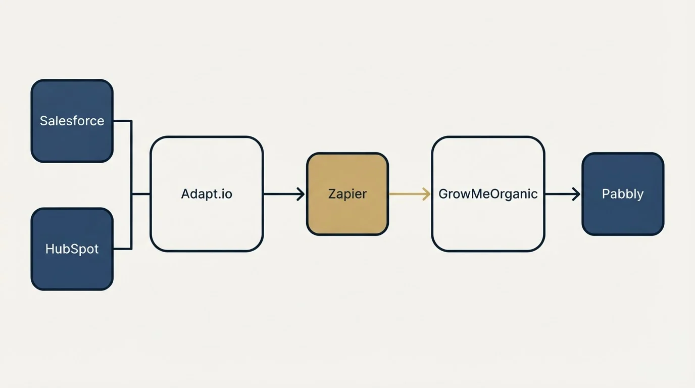 Integration schematic: Integration Ecosystem (Adapt.io, GrowMeOrganic, Zapier, Salesforce)