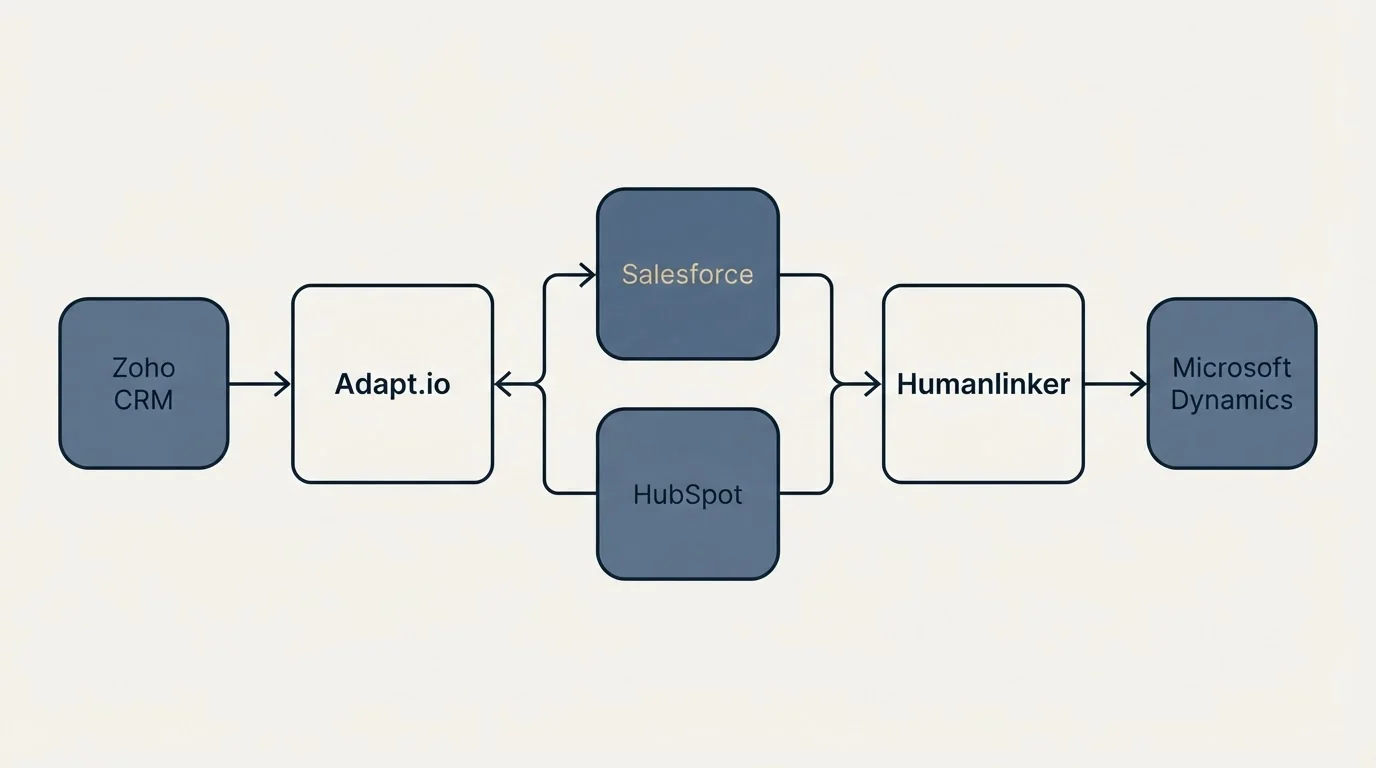 Integration schematic: Integration Ecosystem (Adapt.io, Humanlinker, Salesforce, HubSpot)