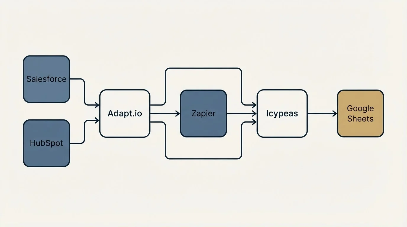 Integration schematic: Integration Ecosystem (Adapt.io, Icypeas, Zapier, Salesforce)