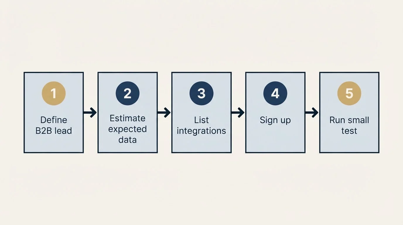 Step sequence: Getting Started Checklist (Define B2B lead, Estimate expected data, List integrations, Sign up)