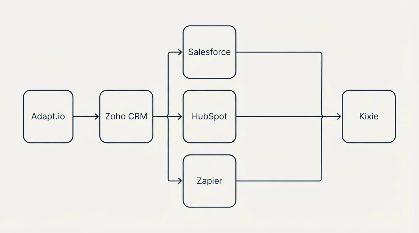 Integration flow: Integration Ecosystem (Adapt.io, Kixie, Salesforce, HubSpot)
