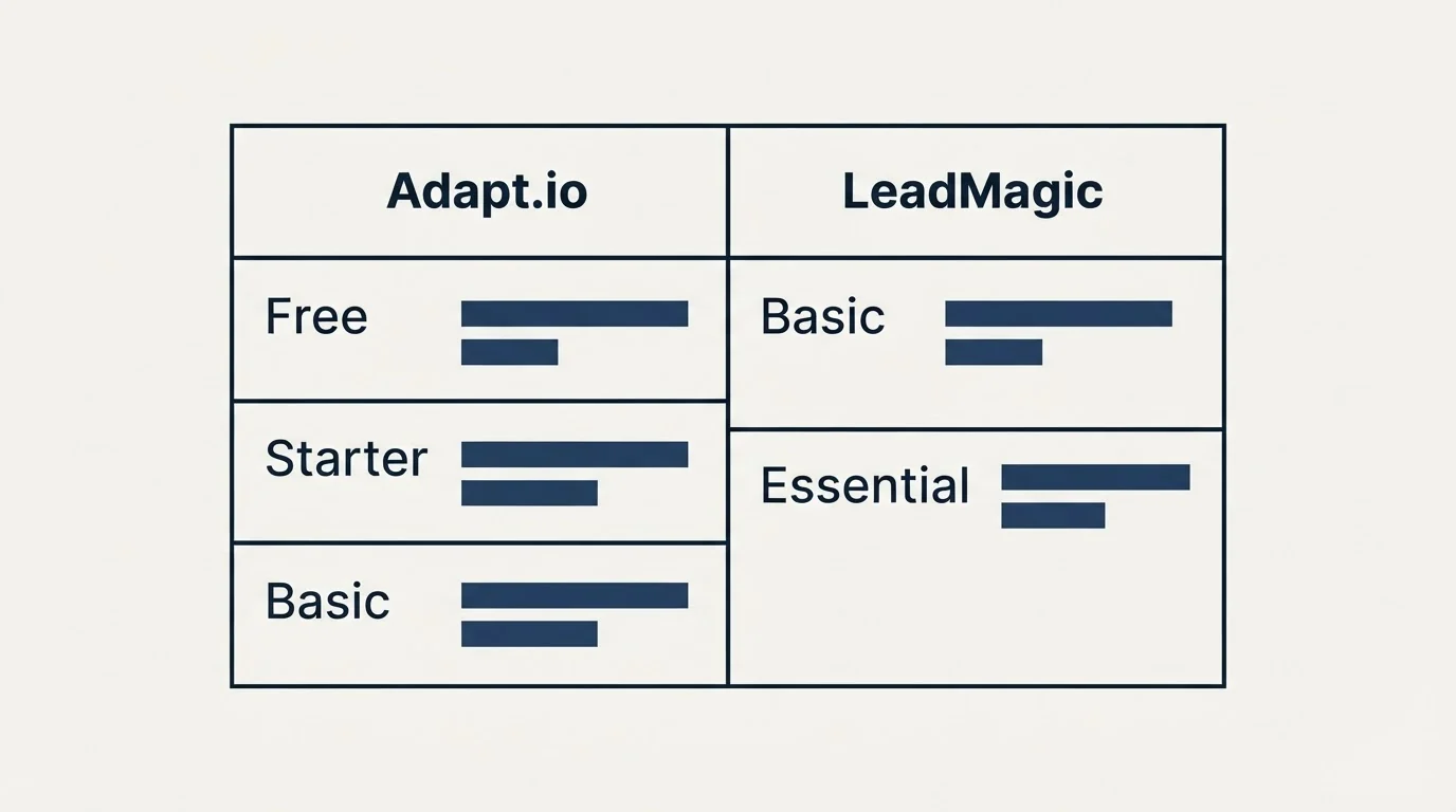 Pricing table: Pricing Comparison (Adapt.io, LeadMagic, Free, Basic)