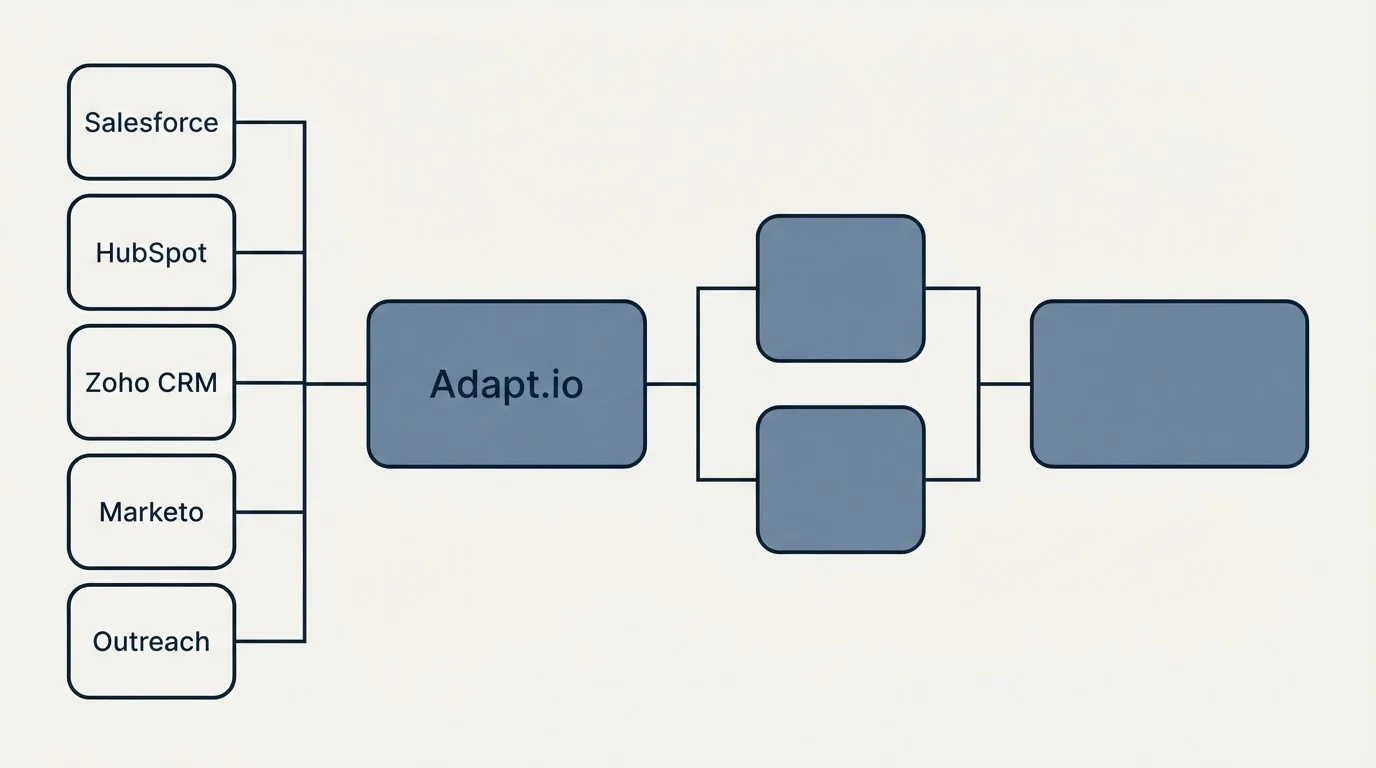Integration flow: Integration Ecosystem (Adapt.io, Salesforce, HubSpot, Zoho CRM)