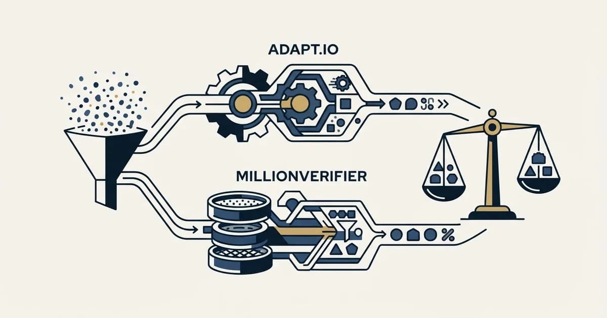 Editorial illustration for Adapt.io vs MillionVerifier