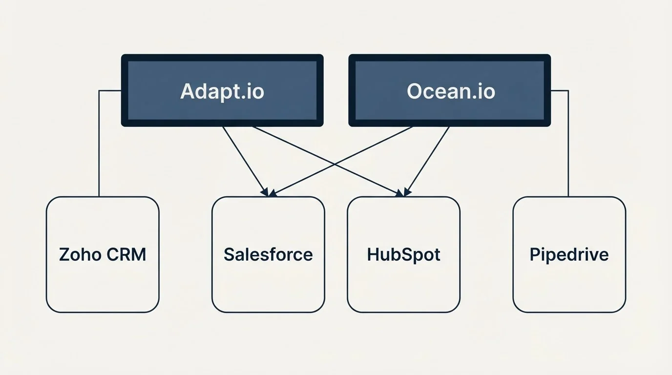 Integration grid: Integration Ecosystem (Adapt.io, Ocean.io, Salesforce, HubSpot)