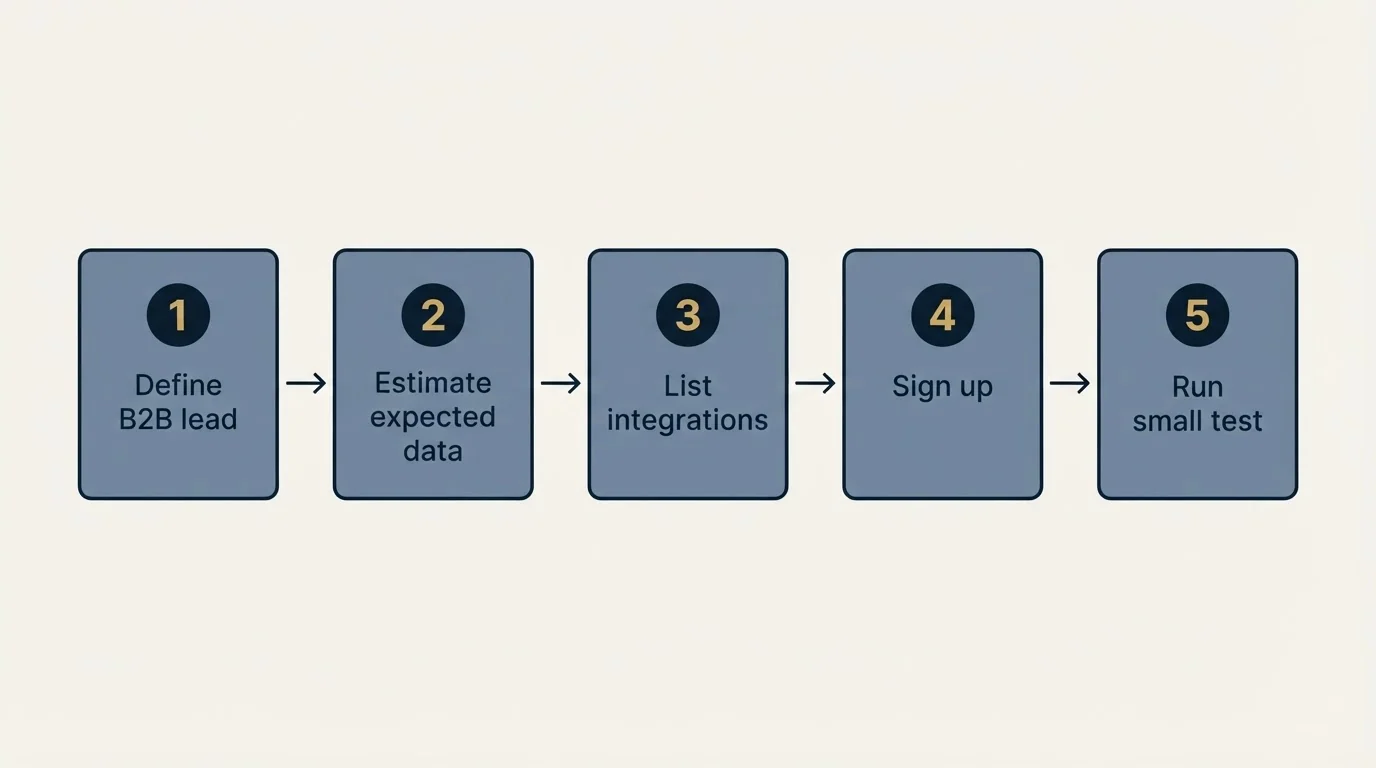 Step sequence: Getting Started Checklist (Define B2B lead, Estimate expected data, List integrations, Sign up)