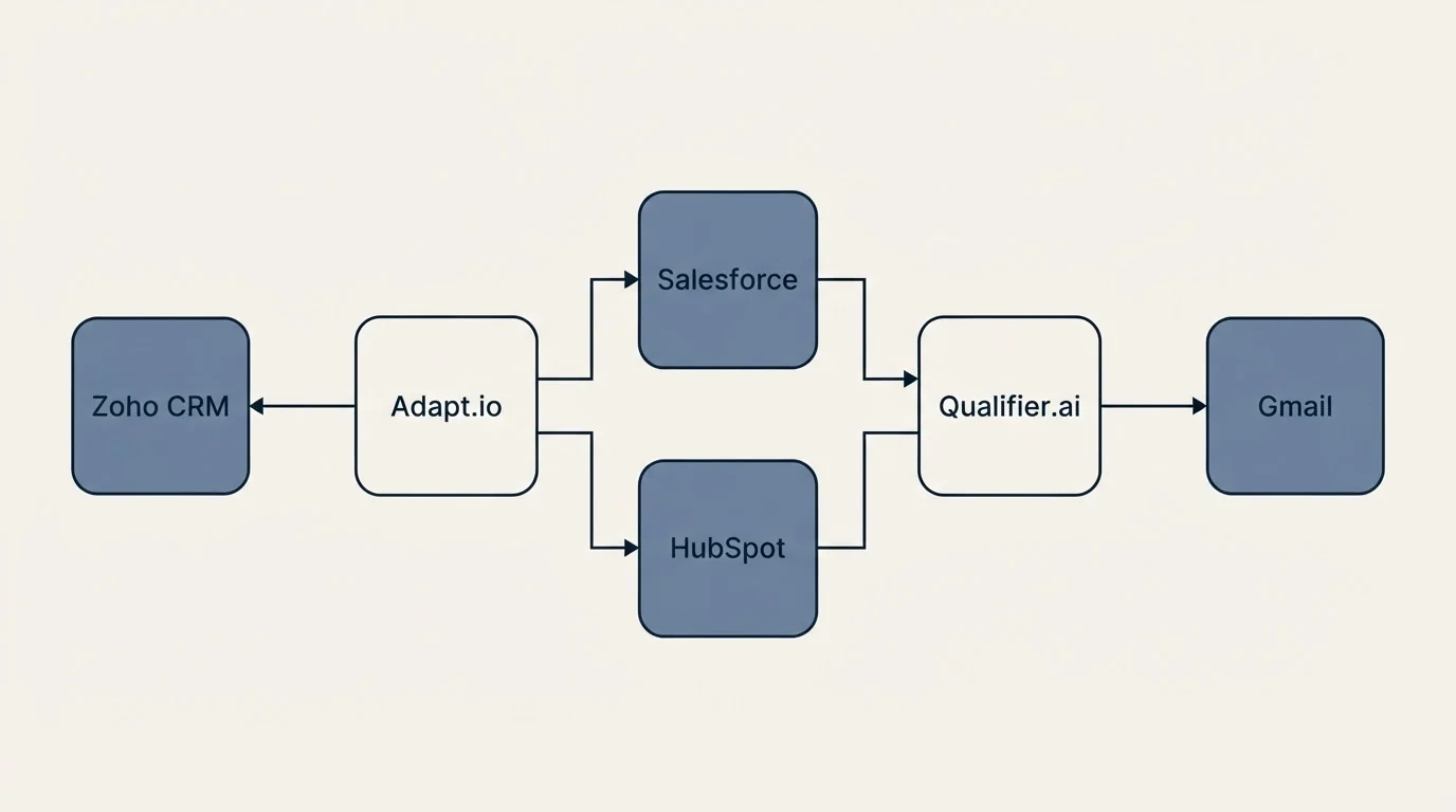 Integration flow: Integration Ecosystem (Adapt.io, Qualifier.ai, Salesforce, HubSpot)