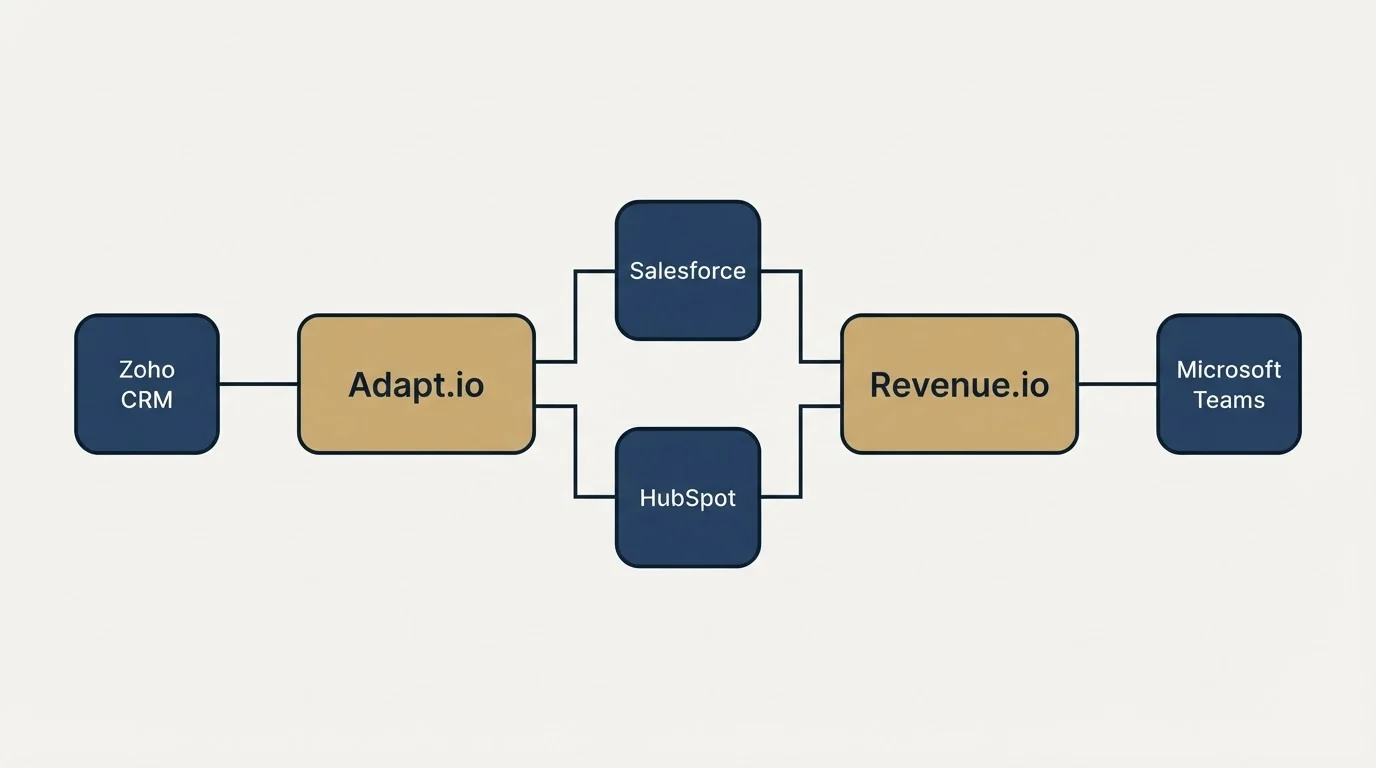 Integration flow: Integration Ecosystem (Adapt.io, Revenue.io, Salesforce, HubSpot)