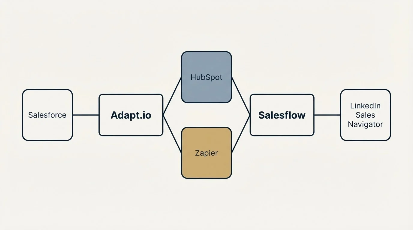 Integration schematic: Integration Ecosystem (Adapt.io, Salesflow, HubSpot, Zapier)