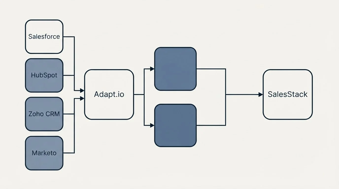 Integration flow: Integration Ecosystem (Adapt.io, SalesStack, Salesforce, HubSpot)