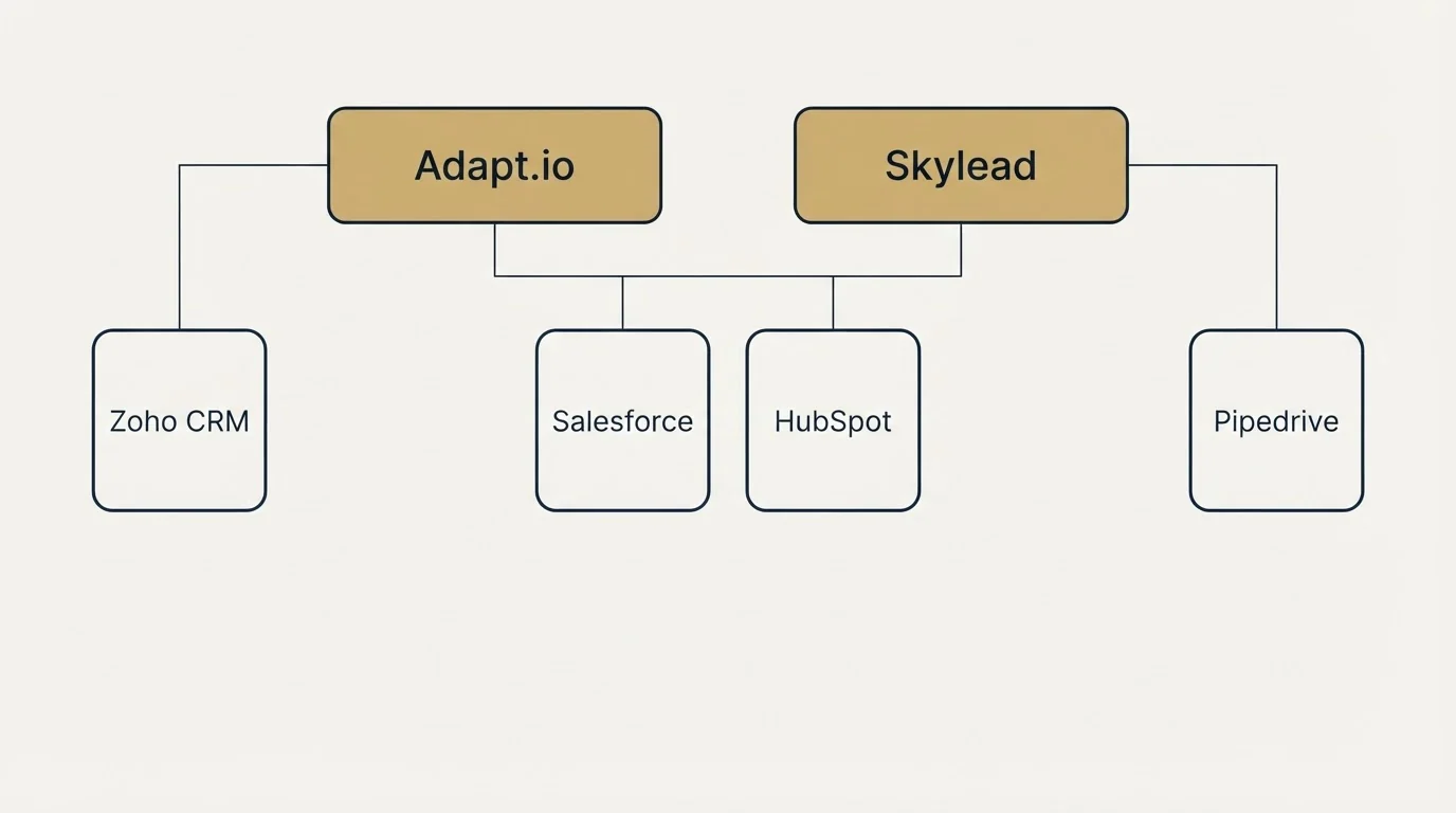 Integration grid: Integration Ecosystem (Adapt.io, Skylead, Salesforce, HubSpot)