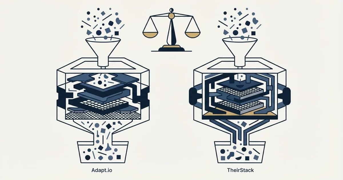 Editorial illustration for Adapt.io vs TheirStack