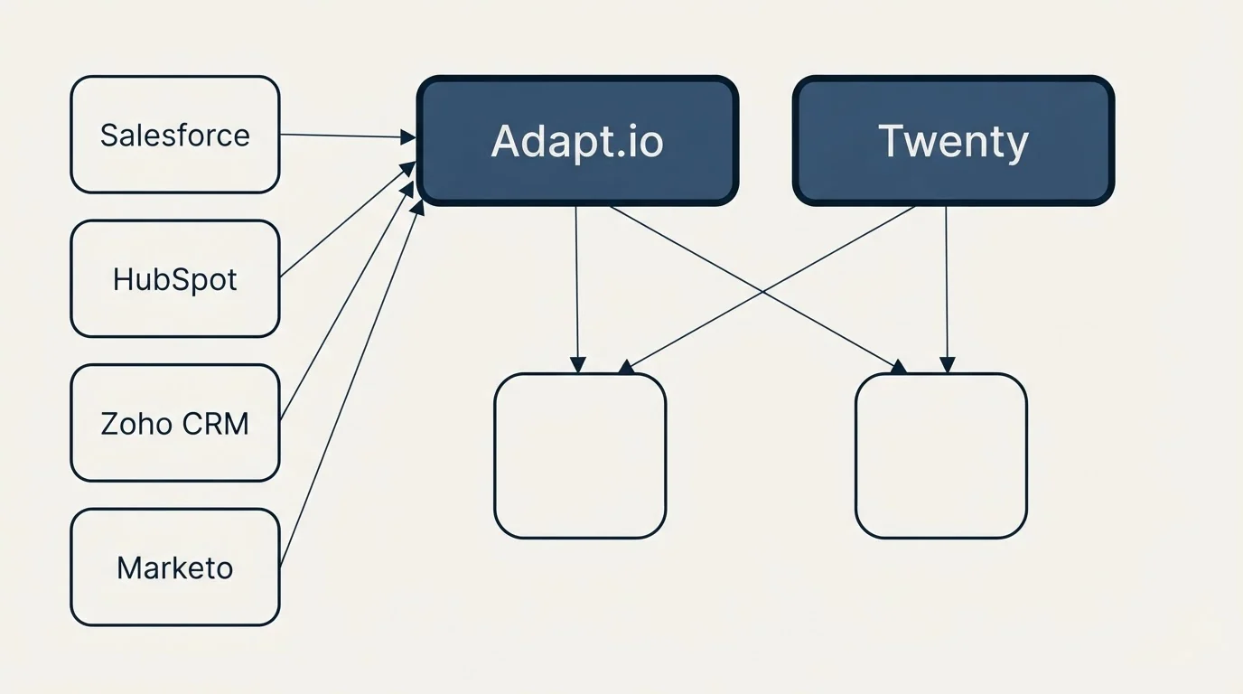 Integration grid: Integration Ecosystem (Adapt.io, Twenty, Salesforce, HubSpot)