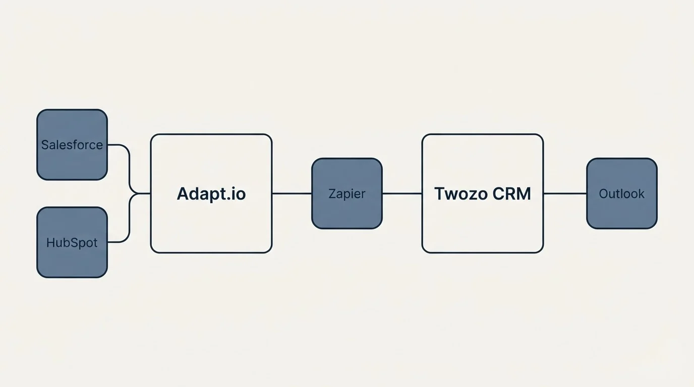 Integration schematic: Integration Ecosystem (Adapt.io, Twozo CRM, Zapier, Salesforce)