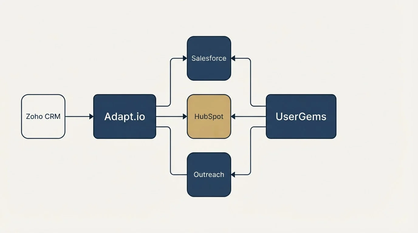 Integration flow: Integration Ecosystem (Adapt.io, UserGems, Salesforce, HubSpot)