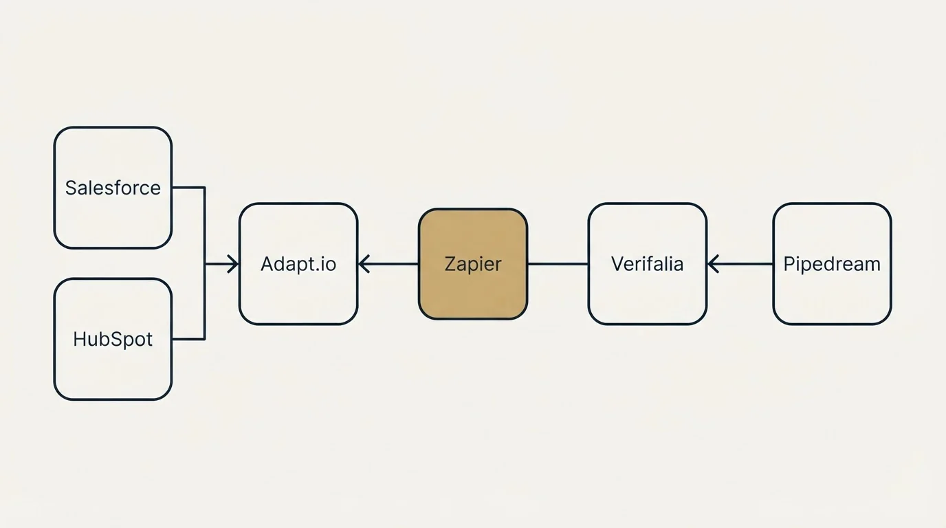Integration flow: Integration Ecosystem (Adapt.io, Verifalia, Zapier, Salesforce)