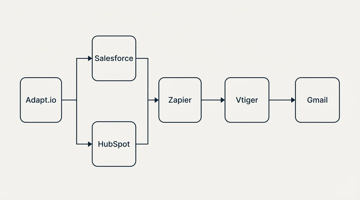 Integration flow: Integration Ecosystem (Adapt.io, Vtiger, Zapier, Salesforce)