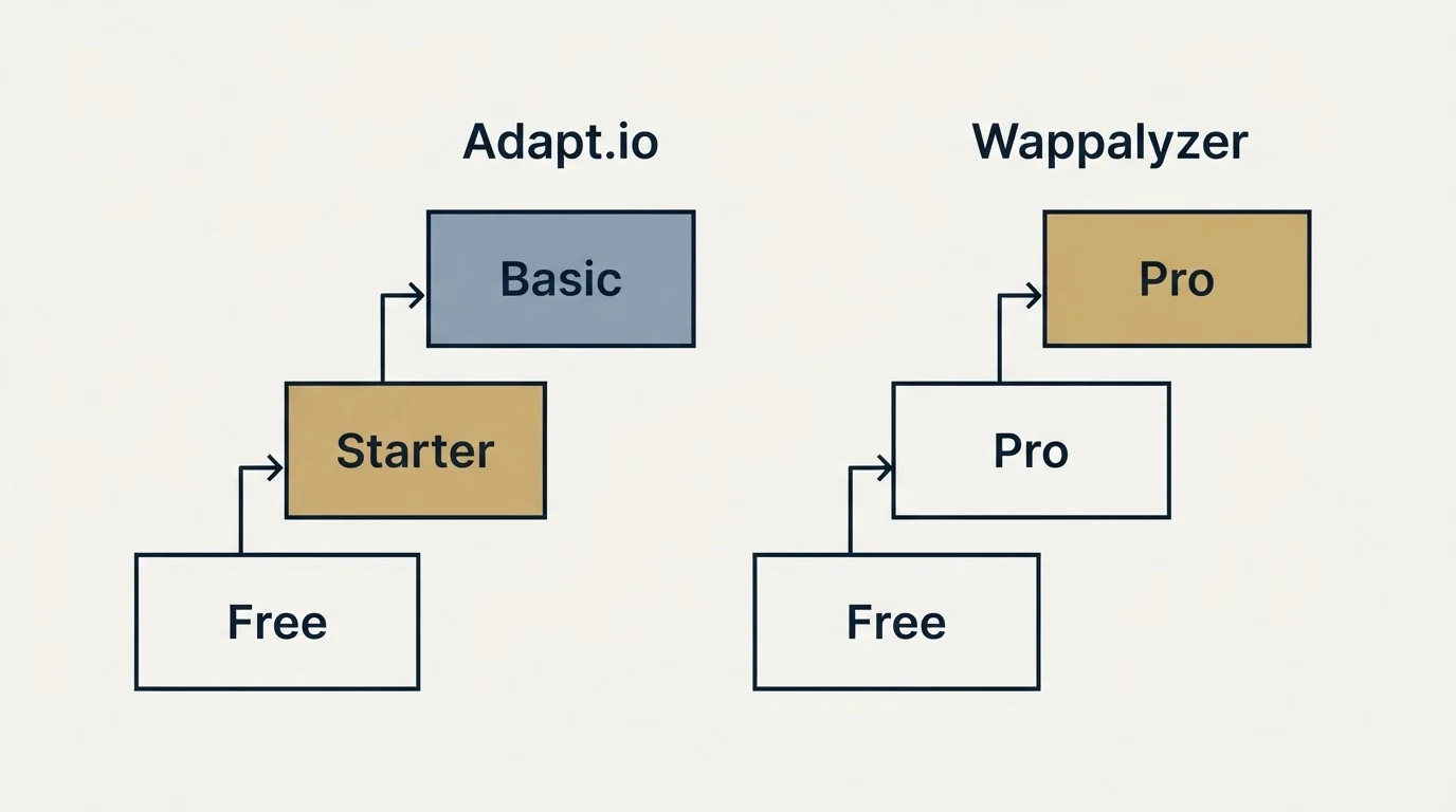 Pricing ladder: Pricing Comparison (Adapt.io, Wappalyzer, Free, Starter)