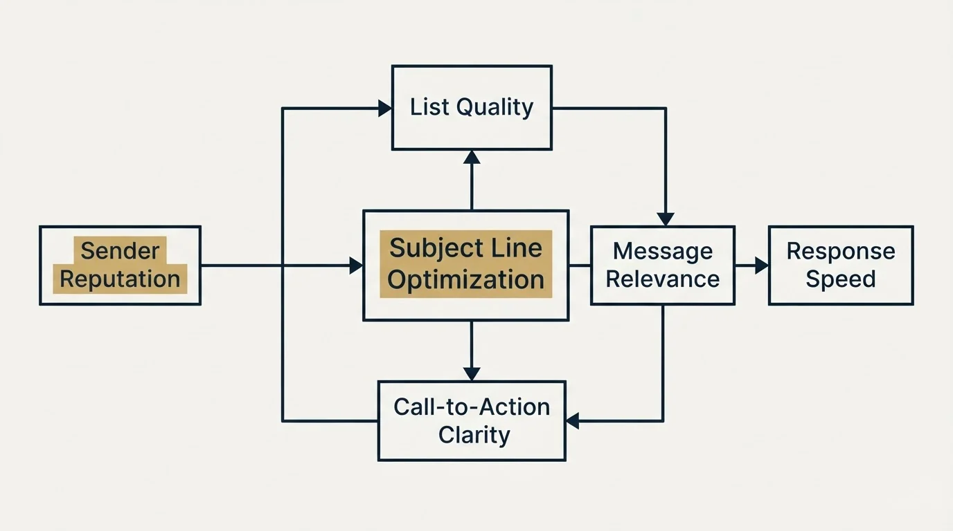 Schematic: Improving Your Metrics (Subject Line Optimization, Sender Reputation, List Quality, Message Relevance)