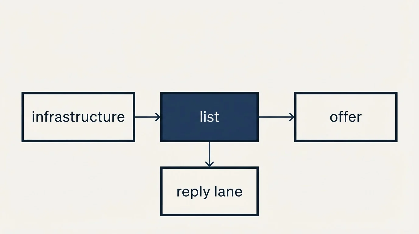 Schematic: What actually determines whether it works (list, infrastructure, offer, reply lane)