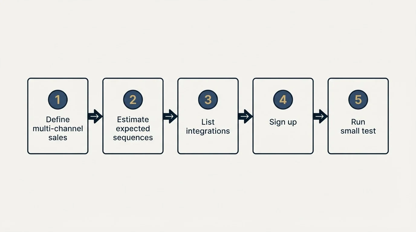 Step sequence: Getting Started Checklist (Define multi-channel sales, Estimate expected sequences, List integrations, Sign up)