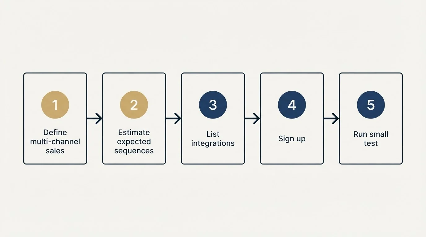Step sequence: Getting Started Checklist (Define multi-channel sales, Estimate expected sequences, List integrations, Sign up)