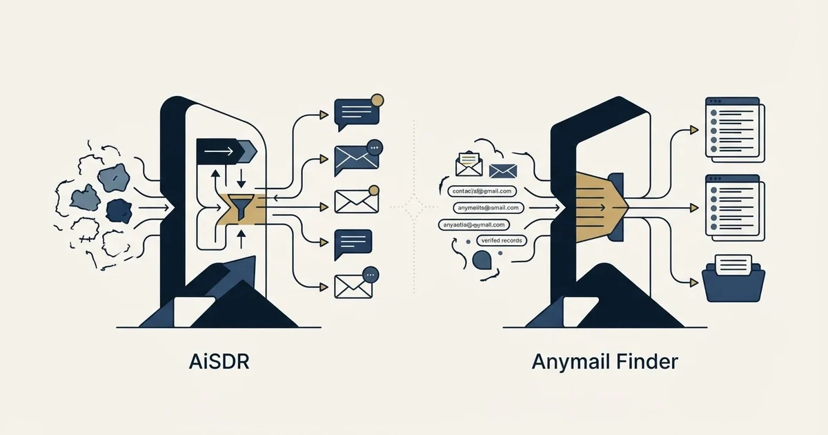 Editorial illustration for AiSDR vs Anymail Finder