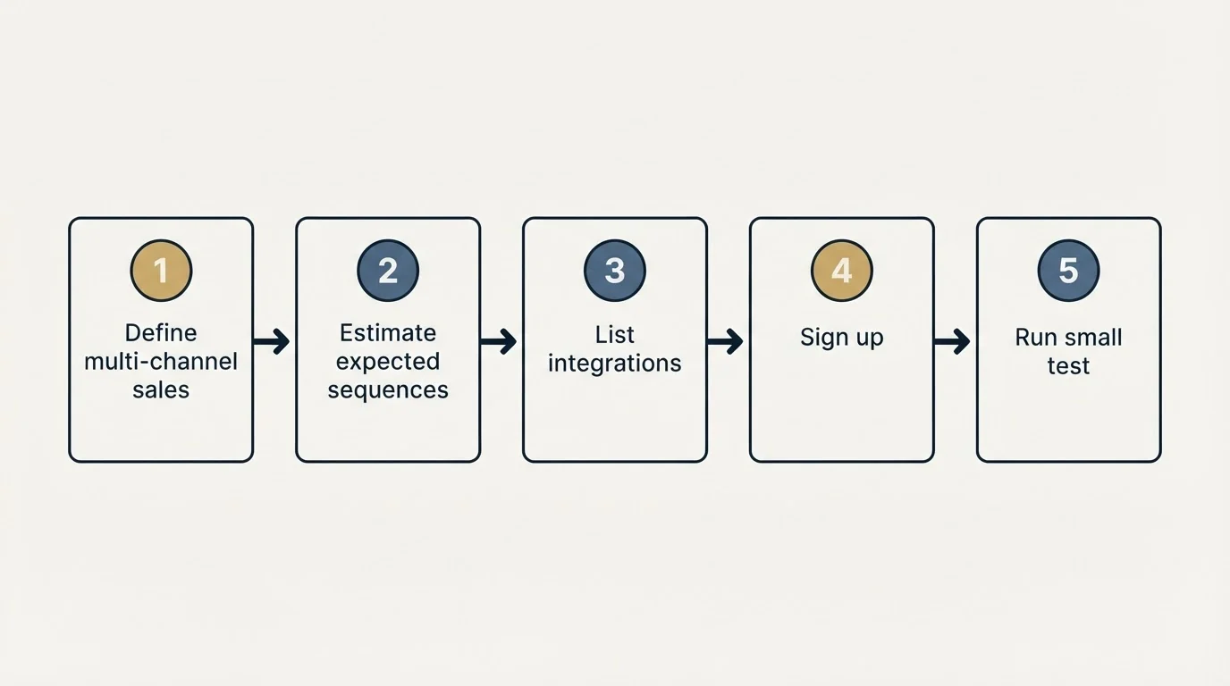 Step sequence: Getting Started Checklist (Define multi-channel sales, Estimate expected sequences, List integrations, Sign up)