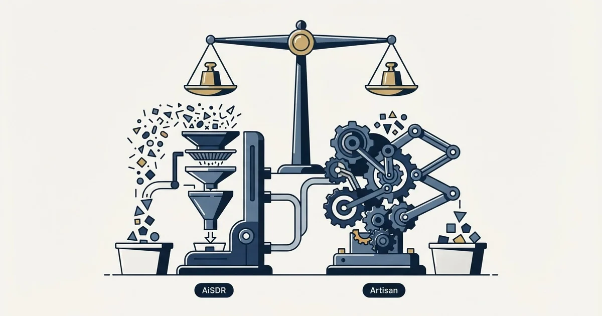 Editorial illustration for AiSDR vs Artisan