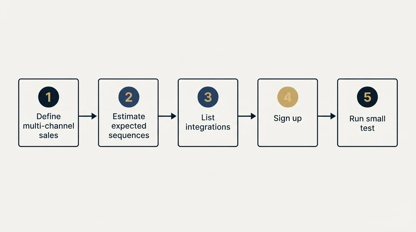 Step sequence: Getting Started Checklist (Define multi-channel sales, Estimate expected sequences, List integrations, Sign up)