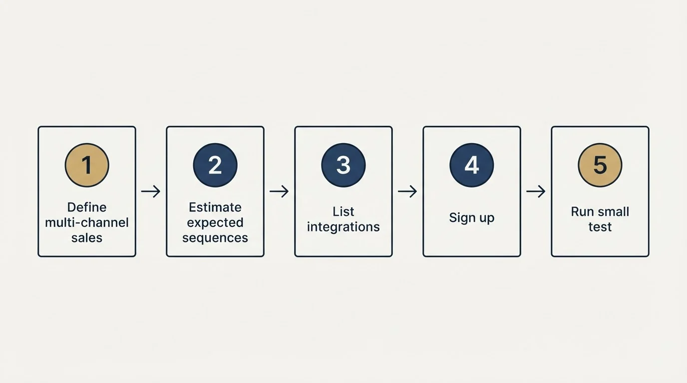 Step sequence: Getting Started Checklist (Define multi-channel sales, Estimate expected sequences, List integrations, Sign up)
