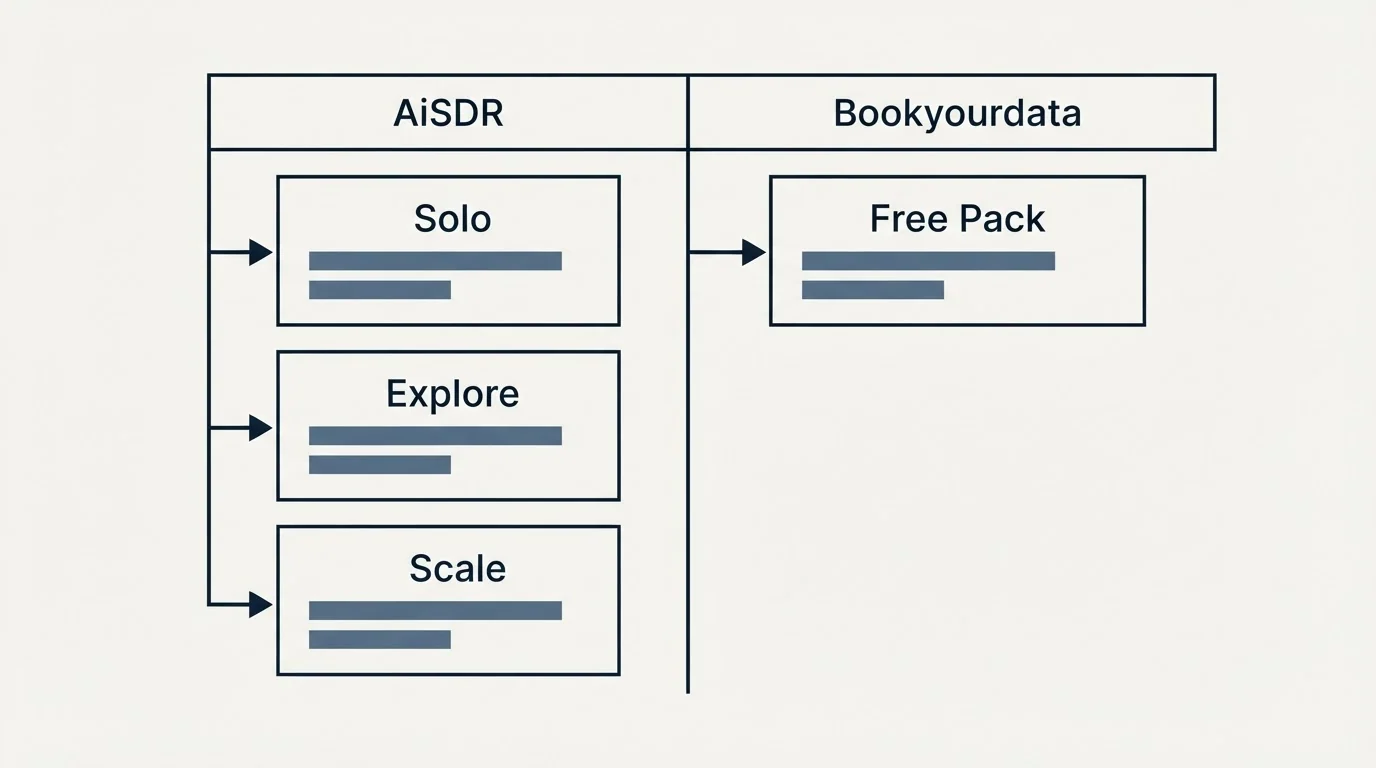 Pricing table: Pricing Comparison (AiSDR, Bookyourdata, Solo, Free Pack)