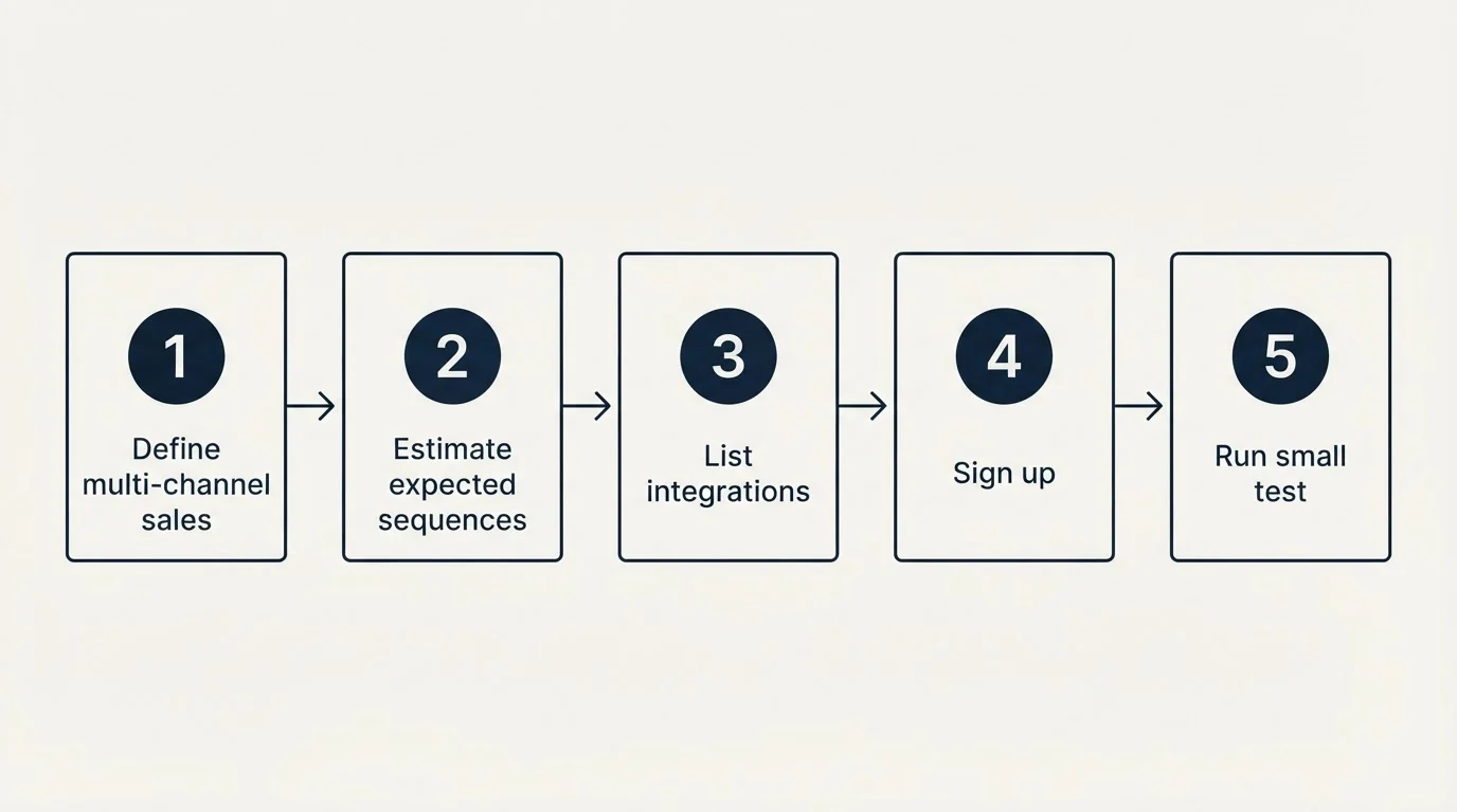 Step sequence: Getting Started Checklist (Define multi-channel sales, Estimate expected sequences, List integrations, Sign up)